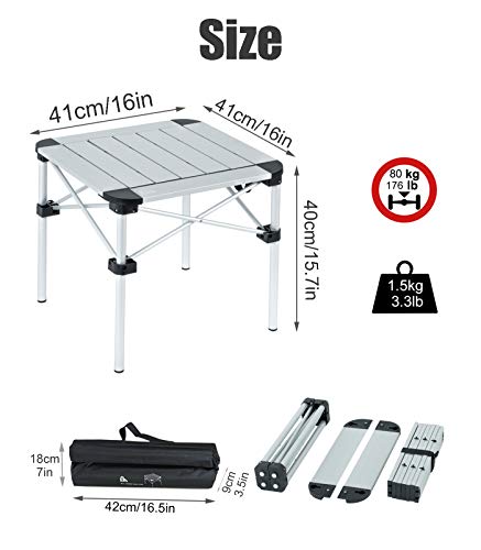 iClimb Lightweight Stable Alu. Folding Square Table Roll Up Top with Carry Bag for Camping Picnic Backyards BBQ Camp Kitchen (Silver, S) - color: Alu Silver, size: Small
