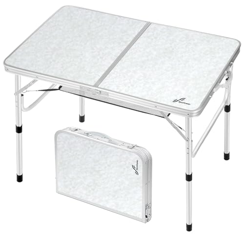 Sportneer Camping Table: Adjustable Height Small Folding Table 35.4" L x 23.6" W 2 Height with Mesh Layer - Compact & Portable Camping Essentials for Outdoor Camp Garden Picnic BBQ Dining Cooking - color: White, size: 35.4"L x 23.6"W (2 Height)