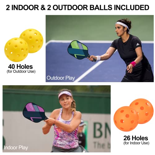 Pickleball Paddles, USAPA Fiberglass Pickleball Paddles Set of 4, Pickleball Set with 4 Pickleball Rackets, Including 4 Pickleballs & 1 Carry Bag, Pickle Ball Paddles Set for Men, Women - color: 4.Green&Pink-set of 4