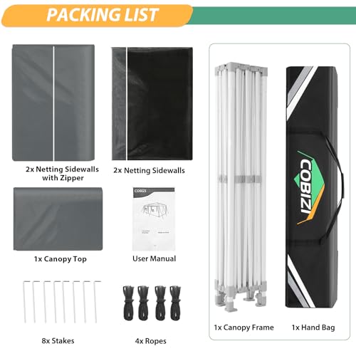 COBIZI 10x15 Heavy Duty Pop up Canopy with 4 Sidewalls, Canopy Tent with Mosquito Netting, Easy up Screen Party Tents for Parties Wedding Patio Backyard Commercial Gazebo with Handbag, Gray - color: Gray, size: 10x15ft(standard)