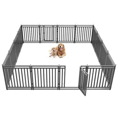 Dog Fence Outdoor for Yard Indoor Dog Playpen 32" Height 16 Panels Portable Dog Pen Metal Dog Kennel for RV Camping(Black-Silver) - size: 32" Height, style: 16 Panels