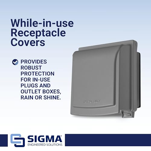 SIGMA ENGINEERED SOLUTIONS 14433M Metal Weatherproof Outdoor Electrical Outlet Cover, Extra Duty Rated Plug and Receptacle Protector for GFCI, Duplex, Switch, and Round Devices, IN-USE, Gray, 2 Gang