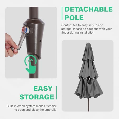 JEAREY 9FT 3 Tier Patio Umbrella Outdoor Market Umbrella Table Umbrellas with 8 Ribs 1.5 Pole Push Button Tilt and Crank UV Protection for Garden,Backyard,Gray - color: Gray