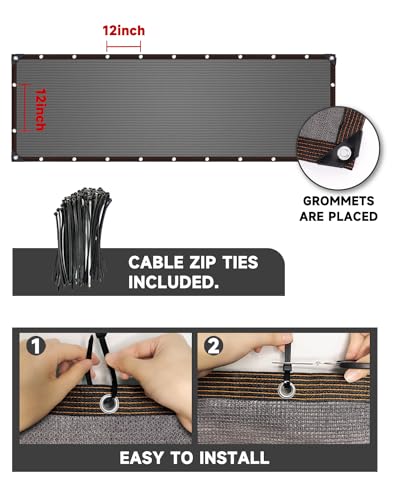 90% Fence Privacy Screen, 3x10FT Shade Cloth Outdoor, Balcony Privacy Screen, Decor Fence Covering Patio, Blockage High Density Mesh for Yard/Garden/Plants, with Cable Zip Ties-Gray - color: Gray, size: 3X10FT
