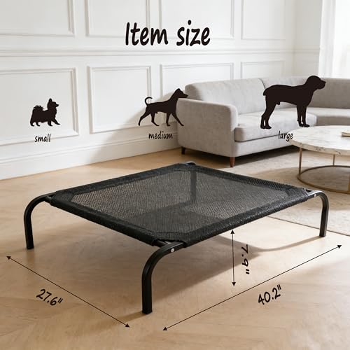 XCL Elevated Dog Bed for Large Dogs, Cooling Raised Dog Bed, Outdoor and Indoor Breathable Mesh Non-Slip Frame Pet Beds, Easy Clean, Installation, Equipped with Pet Cushion, 40In (Black, Large) - size: Large