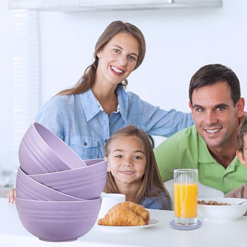 Unbreakable Wheat Straw Cereal Bowls Set of 4, 24 OZ Microwave and Dishwasher Safe Lightweight Soup and Salad Bowl Sets, Reusable Dessert Bowls for Rice, Pasta, Snack, Fruit, BPA Free (Purple) - color: Purple
