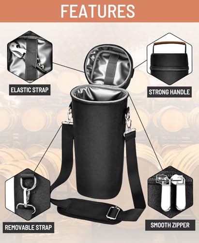 Insulated Wine Bag - Wine Bottle Carrier Tote Cooler Bags Wine Accessory for Gifts Travel Picnic Beach, Black - 1 Bottle - color: Black, size: 1 Bottle