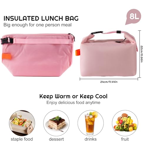 YUDANSI Fashion Lunch Bags for Men Women- Reusable Insulated Leakproof Lunch Box Tote Bag, Cool Bags for Adults,Thermal Cooler Bag for Work Picnic Travel -8L (Pink) - color: Pink