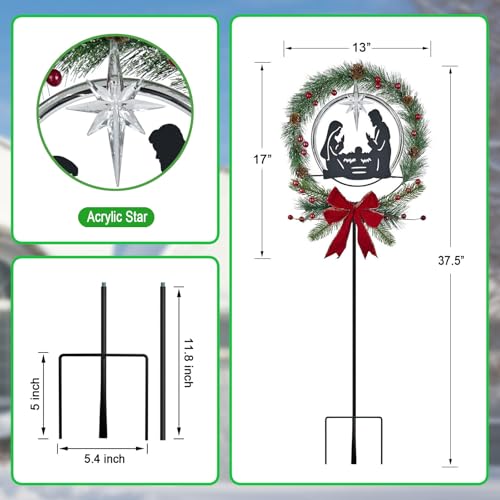 Solar Powered Nativity Scene,Hokfirm Christmas Yard Stakes Outdoor Christmas Decorations Garden Decor for Outside - color: Nativity-metal