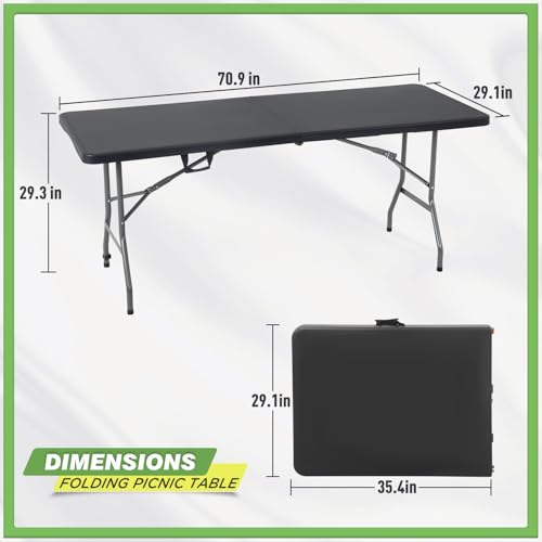 BestOffice Outdoor 6 FT Folding Camping Table Plastic Table Portable Square Height Dining Table Perfect for Picnics, Parties, Party and Camping, Black - color: Black, size: 6 FT