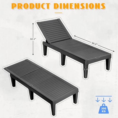 Outdoor Chaise Lounge Chair Set of 2,Waterproof & Lightweight Lounge Chair Outdoor with 5-Position Adjustable Back, Patio Lounge Chair for Garden, Pool Lounge Chairs for Poolside or Beach Use - color: Black Striped, size: Set of 2