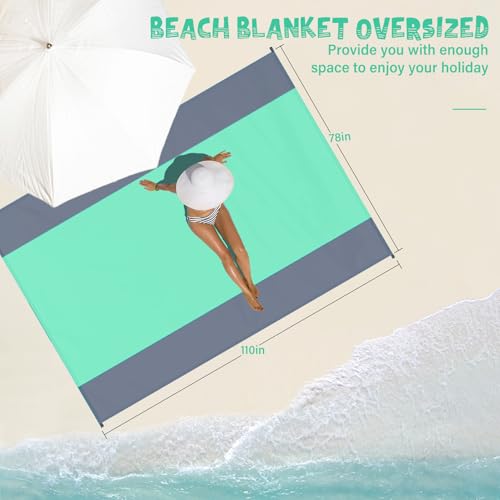 Beach Blanket Waterproof Sandproof 1-7 Adult Oversized 78 '' × 110 '' Lightweight Durable Compact Sand Free Extra Large Beach Mat for Travel Camping Hiking Picnic - color: Greengrey, size: 78“x110”