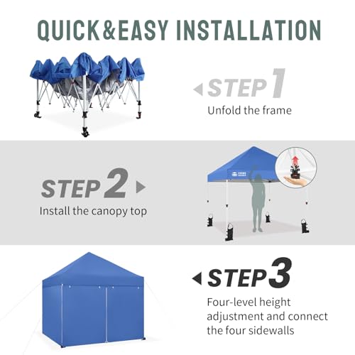 CROWN SHADES 10x10 Pop Up Canopy Tent Instant Commercial 1-Person Setup Patended Centerlock with 400D Fabric, 4 Sidewalls, 4" Wheels, 4 Upgraded Weights, Sto'N Go Bag, Blue - color: Blue, size: 10x10 Tall Center