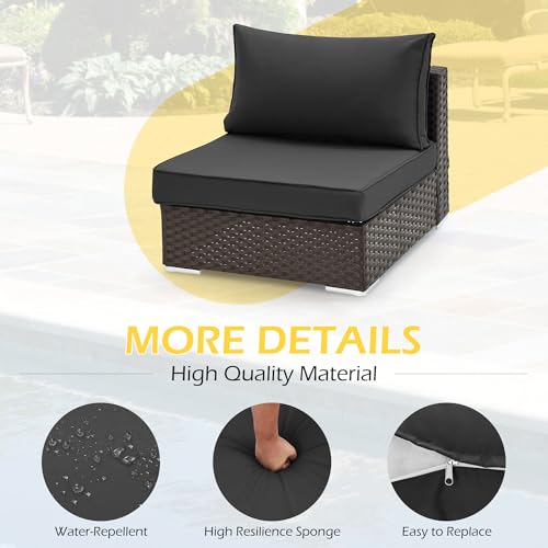HOMREST Outdoor Replacement Cushions for Patio Furniture,Water-Repellent Sofa Cushion for 6-Seat Rattan Wicker Sectional Patio Conversation Sets,14-Piece Cushions Set for Outdoor Couch（Black） - color: Black, size: 6 Seat
