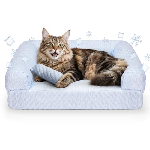 Cat Bed, Cat Beds for Indoor Cats, Summer Cooling Pet Sofa Bed, Washable Medium Pet Bed for Puppy and Small to Large Kitten with Anti-Slip Bottom, Fits Up to 65lbs Pets - color: Blue Sofa, size: Medium