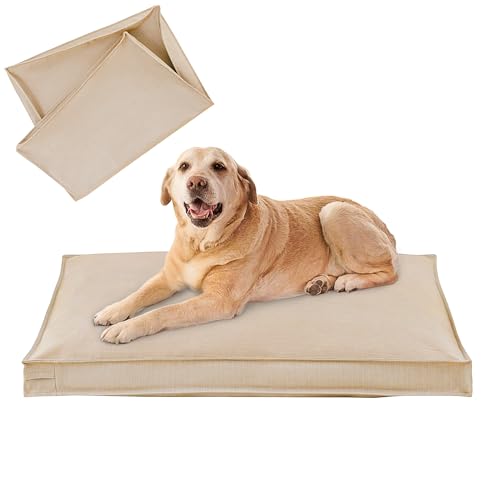 Dog Bed Covers Replacement Washable, Waterproof Dog Bed Cover with Zipper, 44Lx32Wx3H inch Durable Oxford Pet Bed Cover for Outdoor/Indoor Use, Cover Only, Khaki - color: Khaki, size: 44*32*3 inch