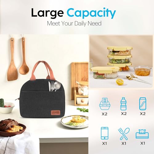 Lunch Bag Lunch Box for Women & Men, Large Capacity Insulated Lunch Bag for Adult, Leakproof Reusable Lunch Tote Bags for Work/Office/Travel/Picnic (Black) - color: Black