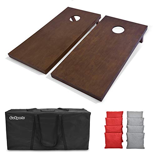 GoSports 4 ft x 2 ft Regulation Size Wooden Cornhole Boards Set with Dark Brown Finish - Includes Carrying Case - color: Red & Gray, size: 4 ft x 2 ft