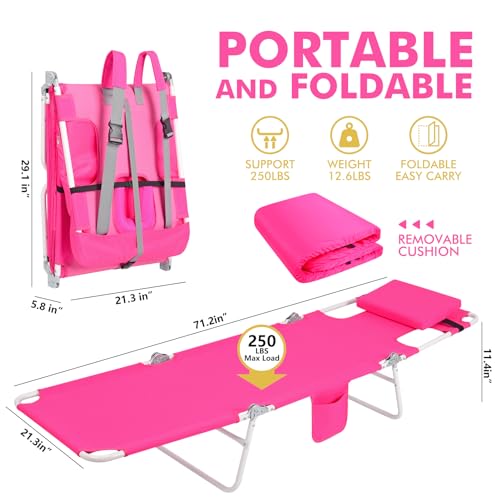 3 in 1 Women Comfort Backpack Beach Tanning Lounge Chair with Cushion Face Hole Softer Adjustable Washable, Layout Sun Chair for Adults Outside Reading Sunbathing Poolside, 6 Position, 2 Pack, Pink - color: Pink / 2 Pack