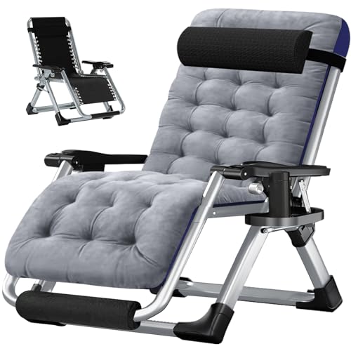 LILYPELLE Zero Gravity Chair Oversized XL, Premium Lawn Recliner Folding Portable Chaise Lounge with Detachable Cushion, Headrest and Cup Holder, Reclining Patio Lounger Chair - color: Oversized Gray, style: Zero Gravity Chair