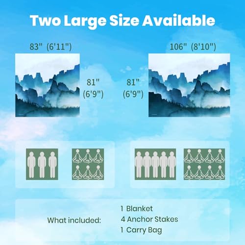 Oversized Sandproof Beach Blanket (106"x81"), Extra Large Beach Sheet for Up to 8 People. Sandfree Beach Mat, Big Sand Blankets with Sand Bags and Stakes. (Cyan Mountain) - color: Cyan Mountain, size: X-large (106" X 81" / 8'10" X 6'9")