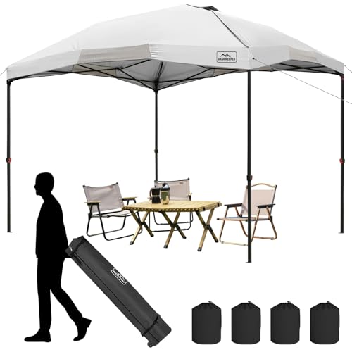 KAMPKEEPER 12x12 Pop Up Canopy Tent,Heavy Duty Outdoor Sun Shade for Events,Camping,Parties - Polygonal Patio Gazebo with Wheeled Bag,4 sandbags (White, 12x12FT) - color: White, size: 12x12FT