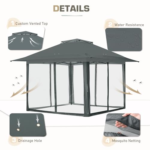 EAGLE PEAK 13x13 Pop Up Gazebo with Mesh Netting, Easy Up Screened Canopy for Patio and Backyard, Easy Set up Outdoor Gazebo (Gray) - color: Gray, size: 13x13 with netting