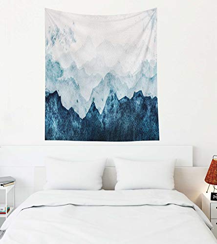 EMMTEEY Tapestry Wall Hanging for Women, Tapestries Décor Living Room Bedroom for Home Inhouse 50X60 Inches Blue Mountains Silhouette Fading in Distance Perspective Watercolor - color: Blue Grey White, size: 50"L x 60"W