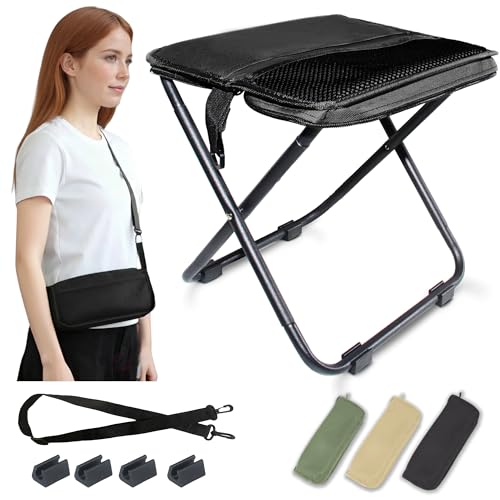 COMELY Camping Stool Portable Chair: All-Terrain Folding Carrying Pocket Stool, 4 Anti-Sink Feet, 270Lbs Capacity & 3s Setup. 5000 Cycle Tested for Rugged Sites, Camping, Fishing, Travel, Black. - color: Black
