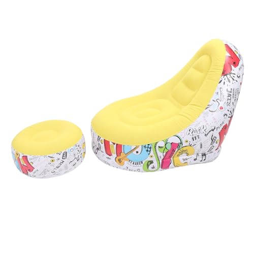 Zunate Inflatable Lounger Chair with Foot Stool, Portable Air Sofa Bed for Camping, Outdoor, Beach & Patio - Flocking Fabric, Foldable & Includes Repair Patch (Yellow) - color: Yellow