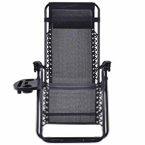 Giantex 2 PCS Zero Gravity Chair Patio Chaise Lounge Chairs Outdoor Yard Pool Recliner Folding Lounge Chair with Cup Holder (Black) - color: Black, size: 1 Count (Pack of 2)