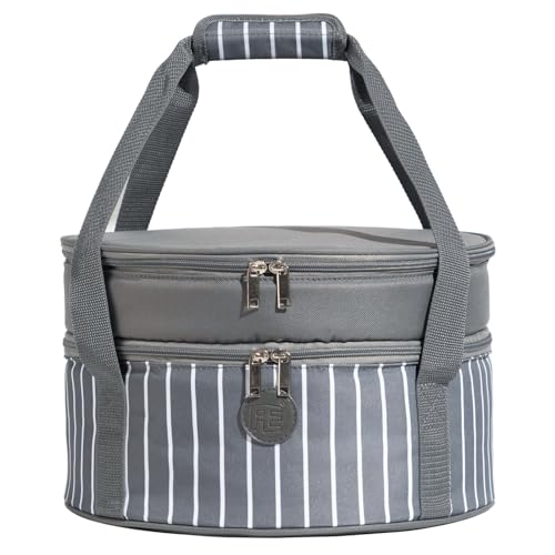 Fun Elements Insulated Casserole Carrier for Hot or Cold Food, 12.5 Inch Pie Carrier with Lid and Handle, Round Food Container for Transport, Grey - style: Classic