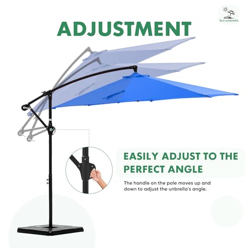 NEWBULIG 10FT Patio Umbrella, Offset Cantilever Outdoor Patio Table Umbrella, UV Protection, Fade Resistant Fabric, Easy Tilt Adjustment for Pool, Deck, Garden, Backyard - color: Dark Blue, size: 10FT-with 4 Bases