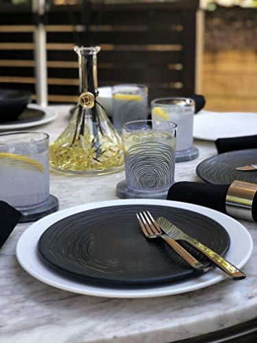 Bzyoo 12 Piece Melamine Dinnerware Set - Durable, Dishwasher Safe Organica Black Plates and Bowls Sets Casual Dish Set for Dining, Outdoor and Kitchen - color: Organica Black