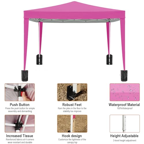 10x10 Pink Pop Up Canopy Tent Heavy Duty with 4 sidewalls Commercial Outdoor Party Tent Event Wedding Tents Instant Canopy Gazebo with Carry Bag UPF 50+ Waterproof - color: Pink, size: Standard 10x10FT 4sides