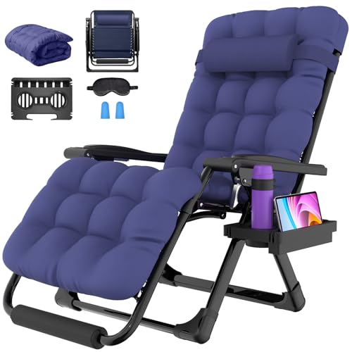 Suteck Oversized Zero Gravity Chair, 29In XL Outdoor Recliner Chair w/Removable Cushion&Headrest, Camping Lounge Chair w/Upgraded Lock&Footrest, Reclining Patio Chairs for Indoor Outdoor,500LBS - color: Ocean Blue, size: XL 29 Inch
