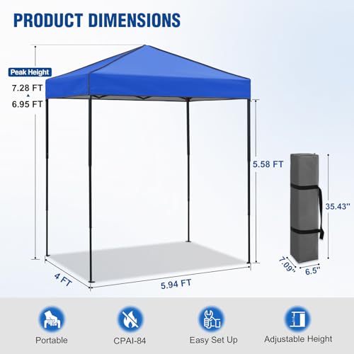 6x4 Pop Up Canopy Tent, Instant Portable Beach Canopy, Outdoor Tent with Carry Bag for Camping, Sports, Tailgating, Events, Blue - color: Blue, size: W/O Wall