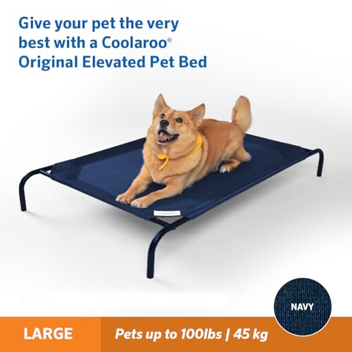 Coolaroo Original Elevated Dog Bed - Breathable Off-The-Ground Pet Bed with Cooling Fabric, Joint Relief & Moisture-Resistant Fabric, 100% Recyclable, Easy Clean, Navy Blue, Large - color: Navy Blue, style: Large Dog Bed