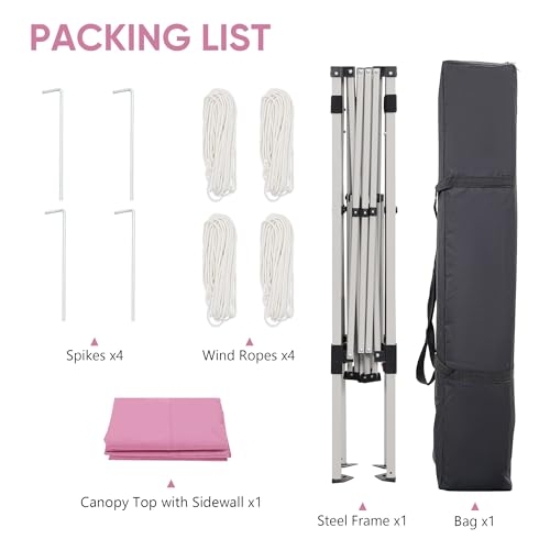 GDY 10x10 FT Pop Up Canopy Outdoor Instant Tent Slant Legs with a Sidewall,Equipment Vents, Portable Gazebo Shelter for Patio, Deck, Beach and Garden,Pink. - color: Pink