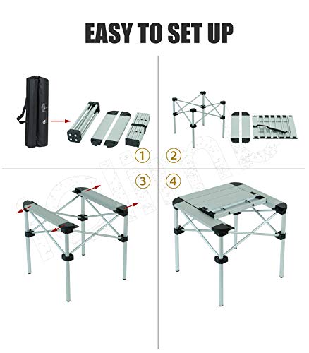 iClimb Lightweight Stable Alu. Folding Square Table Roll Up Top with Carry Bag for Camping Picnic Backyards BBQ Camp Kitchen (Silver, S) - color: Alu Silver, size: Small