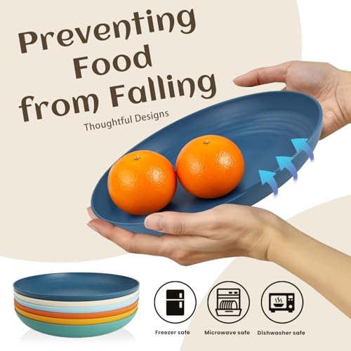 Homienly Deep Plate Set 6 PCS Reusable Dinner Plates Alternative for Plastic Plate Microwave and Dishwasher Safe Wheat Straw Plates for Kitchen Unbreakable 10 Inch Salad Plates for Outdoor (Multi) - color: 6 PCS Multi color, size: 10 IN