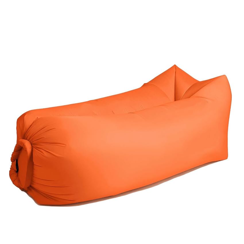 Inflatable Lounger Air Sofa, 210T Polyester, Portable Waterproof Couch with Carry Bag, Supports 450 LBS, for Camping, Beach, Travel (Orange) - color: Orange