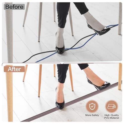 Floor Cord Cover Self Adhesive Cord Hider Floor Extension Cord Covers for Floor Power Cord Protector Cable Management Prevent Cable Trips Cable Cavity 0.32" W x 0.32" H (Brown Walnut Wood, 3.3Ft) - color: Brown Walnut Wood, size: 0.79" x 3.3'