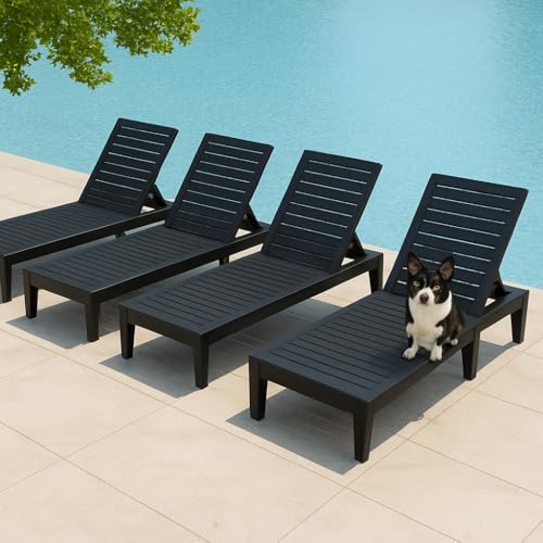 Outdoor Chaise Lounge Chair Set of 4,Lightweight Patio Chairs,Waterproof Lawn Chairs Lounge Outdoor,5-Positions Adjustable Pool Lounge Chair for Garden Beach Patio Poolside and Deck,Striped Black - color: Striped Black, size: Set of 4