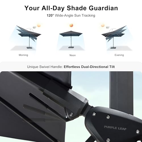 PURPLE LEAF 8.8' X 8.8' Left-right Tilt Patio Umbrella Outdoor Cantilever Swivel Square Umbrella with Tilt and Crank Aluminum Offset Umbrella with 360-degree Rotation for Garden Deck Pool Patio Grey - color: Grey, size: 9' X 9', style: Left-right Tilt