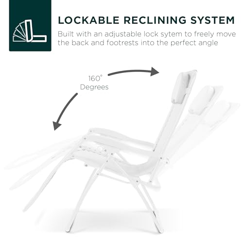 Best Choice Products Oversized Zero Gravity Chair, Folding Outdoor Patio Lounge Recliner w/Cup Holder Accessory Tray, Pillow - Snow - color: Snow