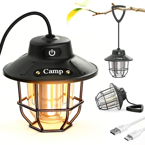 1200 Lumens Camping Lantern, Rechargeable LED Tent Light with 4 Light Modes, USB Portable Outdoor Flashlight for Camping, Hiking, Emergencies, Power Outages, SOS（Black） - style: Black