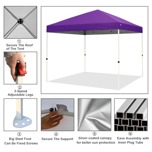 Northroad 10x10ft Pop Up Canopy, Popup Outdoor Canopy Tent with Wheeled Carrying Bag,Portable Gazebo Shelter for Patio,Deck,Garden,Beach（Purple） - color: Purple, size: 10x10