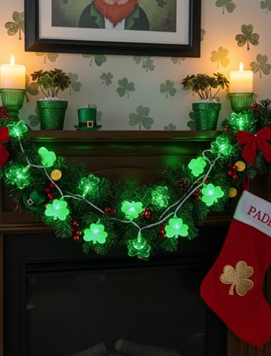 8.5Ft Shamrock String Lights Outdoor, St Patricks Day Decorations Lights with 10 LED Green Clover Lights, Plug in Shamrock Fairy Light for Window Patio Garden Party Irish St. Patricks Day, White Wire - color: Clear Green,Solid Green