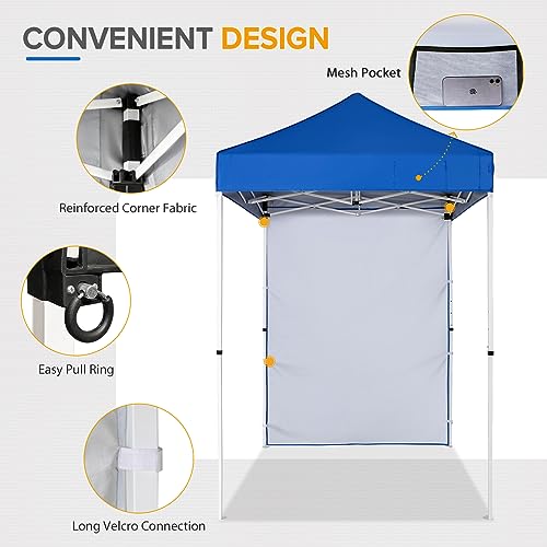 EAGLE PEAK Pop up Canopy 5x5, Outdoor Portable Canopy Tent with One Removable Sunwall, Carry Bag Included, Blue - color: Blue